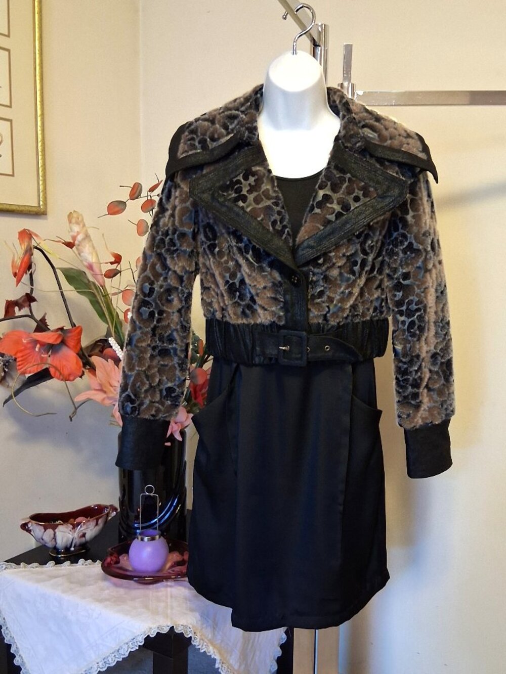Women's Lined Faux Fur Biker Jacket Warm Outerwear Fall Winter Timeless Coat S